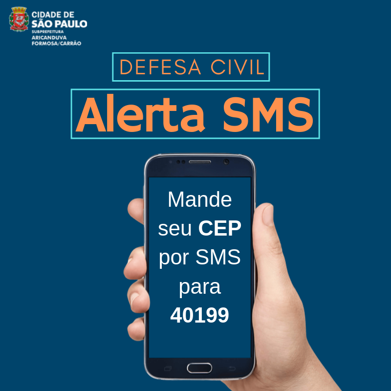 Defesa Civil - alerta - mão segurando um celular com a escrita 